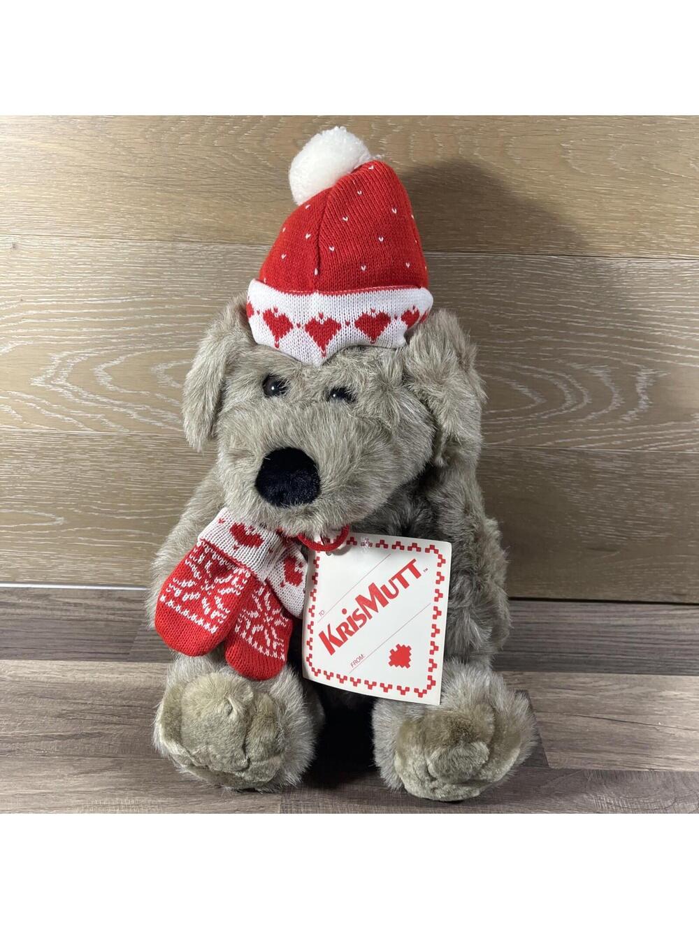 Vintage Target Kris Mutt Plush Stuffed Animal 16”Christmas Dog Knit Hat Mittens
